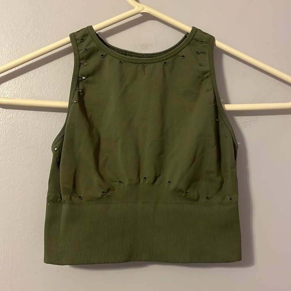 Free People Movement Olive Green High Neck Sports Bra Crop Top size XS/S